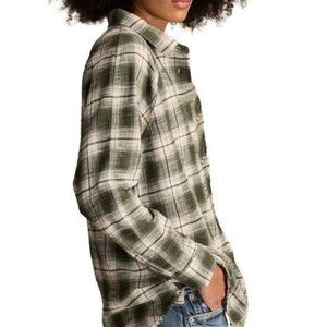 Lucky Frayed Plaid Olive Green Button-Up Tunic Shirt